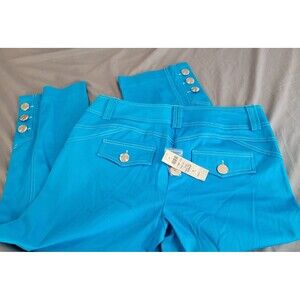 Cache Women’s Capri Pants Size 12 Turquoise Ocean Casual Basic Stretch Cotton NW